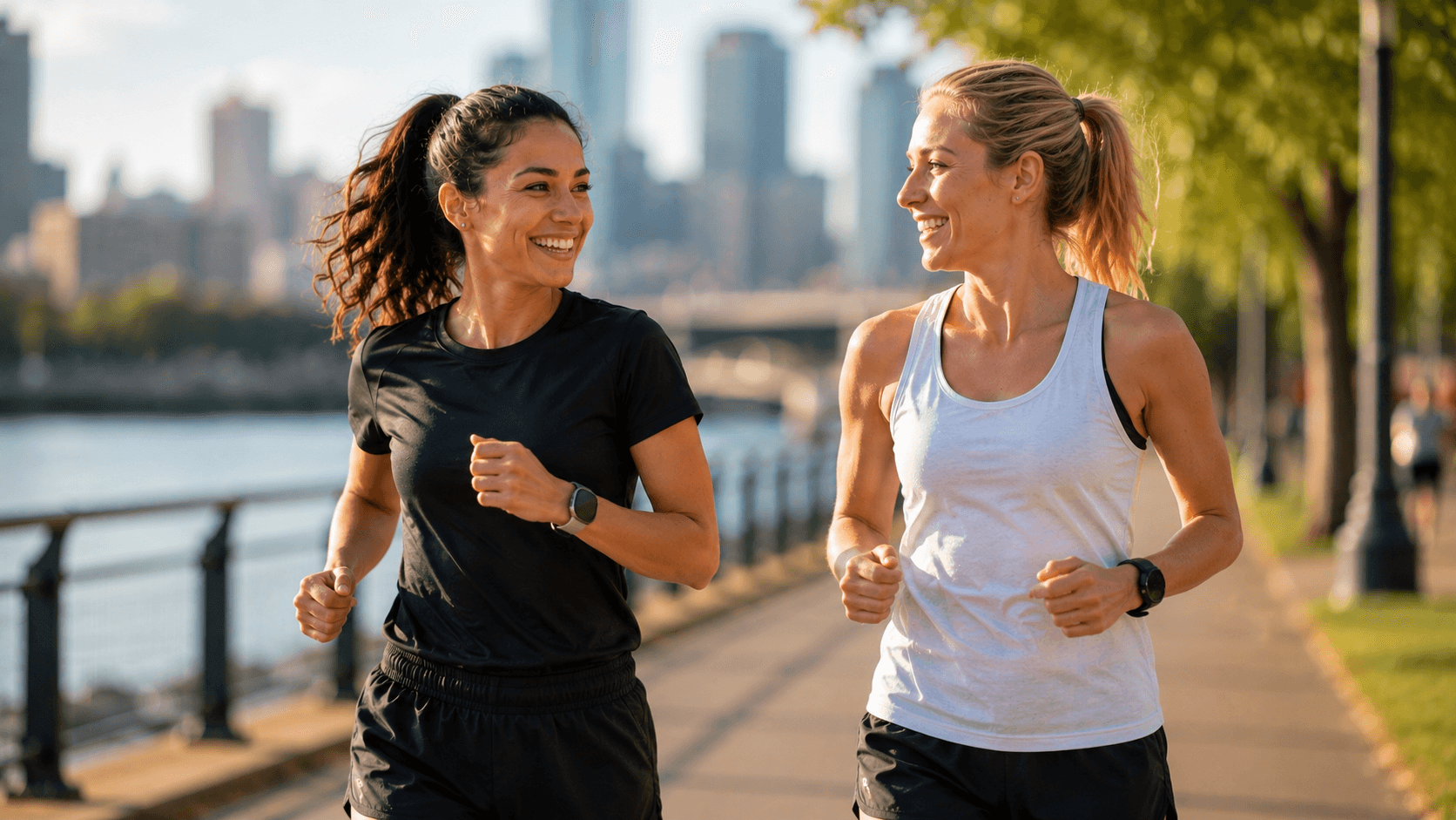 A host and visitor jogging side by side and chatting